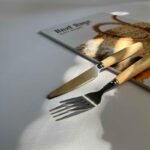 چنگال کارد میوه خوری چوبی دسته بامبو استیل