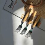 چنگال کارد میوه خوری چوبی دسته بامبو استیل