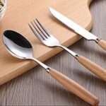 قاشق چنگال کارد استیک چوبی دسته بامبو استیل