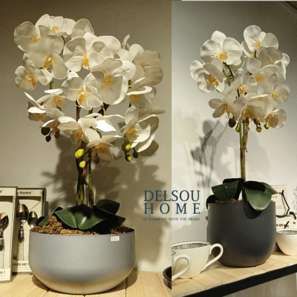 خرید گلدان ارکیده مصنوعی گل لمسی دکوریتیو دو شاخه 3 شاخه mudraorchid