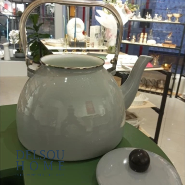 کتری لعابی طوسی بزرگ دل سو هوم delsouhome