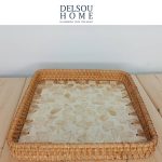 سینی راتان صدفی حصیری سایز متوسط ساده کرم