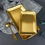 سینی استیل طلایی مستطیل سرو پذیرایی دیس استیل کباب رستوران