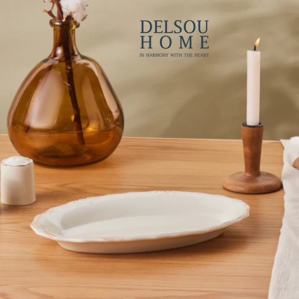 دیس بیضی کرم دالبری طرح الیزابت elizabeth serving plate delsouhome دل سو هوم بشقاب سرامیک چینی جهیزیه دکوری خاص یونیک تک ایکالا ایکیا تهران آف لند دل سو خرید لوازم خانه و آشپزخانه دنی هوم