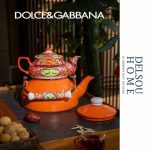 کتری لعابی و قوری چینی طرح DOLCE & GABBANA برند Miss Betty فنجان لعابی مسافرتی