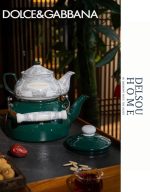کتری لعابی و قوری چینی طرح DOLCE & GABBANA برند Miss Betty فنجان لعابی مسافرتی
