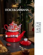 کتری لعابی و قوری چینی طرح DOLCE & GABBANA برند Miss Betty فنجان لعابی مسافرتی